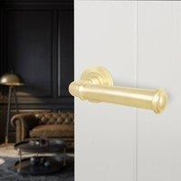 AFIT Brass Door Handle Satin Brass Internal Lever On Rose Door Handle in Gold | Size: 150mm x 150mm