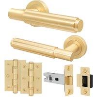 AFIT Brass Door Handle Latch Set Satin Brass Door Handle, Latch Hinges in Gold | Size: 150mm x 150mm