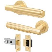 AFIT Brass Door Handle Latch Set Satin Brass Internal Door Handle + Latch in Gold | Size: 150mm x 150mm