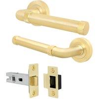 AFIT Brass Door Handle Latch Set Satin Brass Internal Door Handle + Latch in Gold | Size: 150mm x 150mm