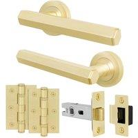 AFIT Brass Door Handle Latch Set Satin Brass Door Handle, Latch Hinges in Gold | Size: 150mm x 150mm