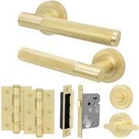 AFIT Brass Door Handle Bathroom Set Satin Brass Internal Lock Hinges 1 Pack in Gold | Size: 150mm x 150mm