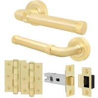 AFIT Brass Door Handle Latch Set Satin Brass Door Handle, Latch Hinges in Gold | Size: 150mm x 150mm