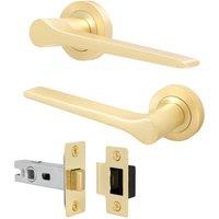 AFIT Brass Door Handle Latch Set Satin Brass Internal Door Handle + Latch in Gold | Size: 150mm x 150mm