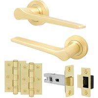 AFIT Brass Door Handle Latch Set Satin Brass Door Handle, Latch Hinges in Gold | Size: 150mm x 150mm