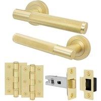 AFIT Brass Door Handle Latch Set Satin Brass Internal Latch Hinges 1 Pack in Gold | Size: 150mm x 150mm