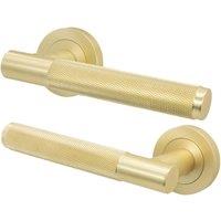 AFIT Brass Fire Door Handle Satin Brass Internal Lever On Rose Fire Rated in Gold | Size: 150mm x 150mm