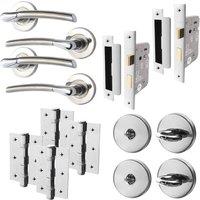 AFIT Chrome Bathroom Door Handle Satin Nickel Lever Lock Hinges 2 Pack in Silver | Size: 150mm x 150mm