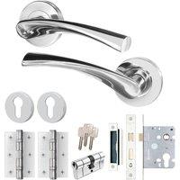 AFIT Chrome Door Handle Rose with Double Cylinder, Hinges, 1 Pair Polished in Silver | Size: 150mm x 150mm