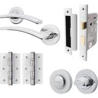 AFIT Chrome Door Handle Bathroom Set Polished Chrome Hinges Bathroom Lock in Silver | Size: 150mm x 150mm