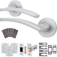 AFIT Satin Fire Door Handle Latch Set Satin Chrome Internal + Latch Hinges in Silver | Size: 150mm x 150mm