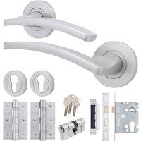 AFIT Satin Door Handle Euro Lock Cylinder Set Door Handle, Locks Hinges in Silver | Size: 150mm x 150mm