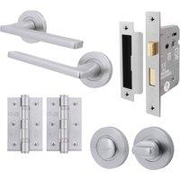 AFIT Satin Door Handle Bathroom Set Satin Chrome Handle Bathroom Lock in Silver | Size: 150mm x 150mm