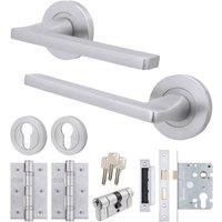 AFIT Satin Door Handle Euro Lock Cylinder Set Chrome Latch Locks Hinges in Silver | Size: 150mm x 150mm