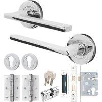 AFIT Chrome Door Handle Euro Lock Cylinder Set Handle + Latch Lock Hinges in Silver | Size: 150mm x 150mm