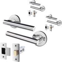AFIT Chrome Door Handles Round Rose with Latch T-Bar 3 Pair Olvera Range in Silver | Size: 150mm x 150mm