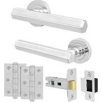 AFIT Chrome Door Handle Latch Set Polished Chrome Door Handle Latch Hinges in Silver | Size: 150mm x 150mm