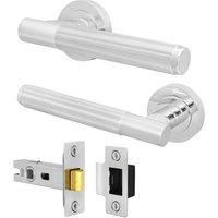 AFIT Chrome Door Handle Latch Set Polished Chrome Door Handle, Latch in Silver | Size: 150mm x 150mm