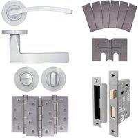 AFIT Satin Fire Door Handle Bathroom Set Satin Chrome Internal Lock Hinges in Silver | Size: 150mm x 150mm