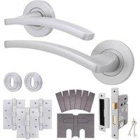AFIT Satin Fire Door Handle Key Lock Set Satin Chrome Internal Lock Hinges in Silver | Size: 150mm x 150mm