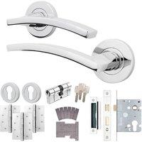 AFIT Chrome Fire Door Handle Euro Lock Cylinder Set Polished Chrome Hinges in Silver | Size: 150mm x 150mm