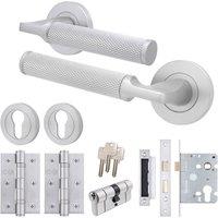 AFIT Satin Door Handle Euro Lock Cylinder Satin Chrome, Locks Hinges 1 Pack in Silver | Size: 150mm x 150mm