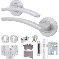 AFIT Satin Fire Door Handle Euro Lock Cylinder Satin Chrome Locks Hinges in Silver | Size: 150mm x 150mm