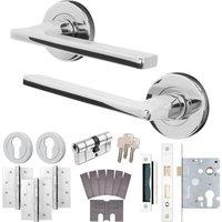 AFIT Chrome Fire Door Handle Euro Lock Cylinder Set Latch Locks Hinges in Silver | Size: 150mm x 150mm