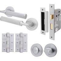 AFIT Satin Door Handle Bathroom Set Satin Chrome HingesBathroom Lock 1 Pack in Silver | Size: 150mm x 150mm