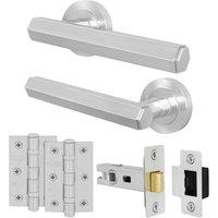 AFIT Satin Door Handle Latch Set Satin Nickel Door Handle, Latch Hinges in Silver | Size: 150mm x 150mm