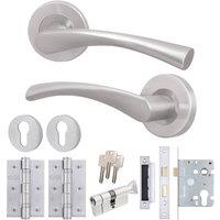 AFIT Satin Door Handle Rose with Thumbturn Cylinder, Hinges, 1 Pair Satin in Silver | Size: 150mm x 150mm