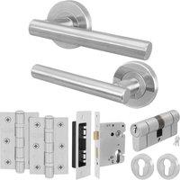 AFIT Satin Nickel Door Handle Euro Lock Cylinder Set Handle + Locks Hinges in Silver | Size: 150mm x 150mm