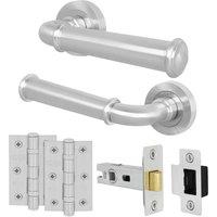 AFIT Satin Door Handle Latch Set Satin Nickel Door Handle, Latch Hinges in Silver | Size: 150mm x 150mm