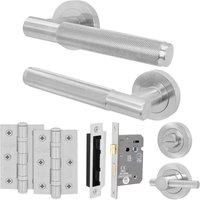 AFIT Satin Door Handle Bathroom Set Satin Nickel Bathroom Lock Hinges in Silver | Size: 150mm x 150mm