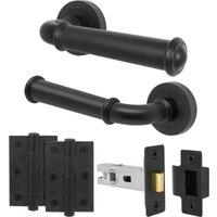 AFIT Black Door Handle Latch Set Matt Black Door Handle, Latch Hinges | Size: 150mm x 150mm
