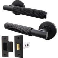 AFIT Black Knurled Door Handles Set Internal Handles 64mm Latch | Size: 150mm x 150mm