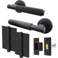 AFIT Black Knurled Door Handle Set Internal Handles 64mm Latch 76mm Hinges | Size: 150mm x 150mm