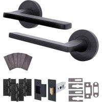AFIT Black Fire Door Handle Latch Set Matt Black Internal + Latch Hinges | Size: 150mm x 150mm