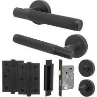AFIT Black Door Handle Bathroom Set Matt Handle Bathroom Lock Hinges | Size: 150mm x 150mm