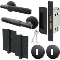 AFIT Black Knurled Door Handle Set, Lock Handles Sashlock HingesEscutcheons | Size: 150mm x 150mm