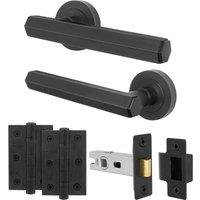 AFIT Black Door Handle Latch Set Matt Black Door Handle, Latch Hinges | Size: 150mm x 150mm