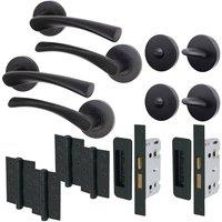 AFIT Black Bathroom Twist Door Handles 2 Pack with WC Lock Hinges Thumbturn | Size: 150mm x 150mm