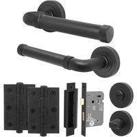 AFIT Black Door Handle Bathroom Set Matt Handle Bathroom Lock Hinges | Size: 150mm x 150mm