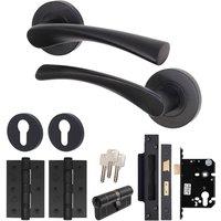 AFIT Black Door Handle Rose with Double Cylinder, Hinges, 1 Pair Matt | Size: 150mm x 150mm