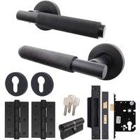 AFIT Black Door Handle Euro Lock Cylinder Set Matt Black, Locks Hinges | Size: 150mm x 150mm