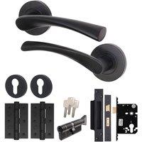 AFIT Black Door Handle Rose with Thumbturn Cylinder, Hinges, 1 Pair Matt | Size: 150mm x 150mm