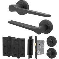 AFIT Black Door Handle Bathroom Set Matt Handle Bathroom Lock Hinges | Size: 150mm x 150mm