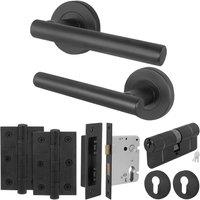 AFIT Black Door Handle Euro Lock Cylinder Set Matt Black, Locks Hinges | Size: 150mm x 150mm