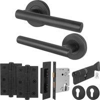 AFIT Black Door Handle Euro Lock Thumbturn Cylinder Set, Locks Hinges | Size: 150mm x 150mm