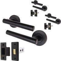 AFIT Black Door Handles Round Rose with Latch T-Bar 3 Pair Olvera Range | Size: 150mm x 150mm